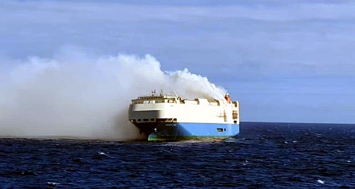 Car carrier adrift and on fire in Atlantic